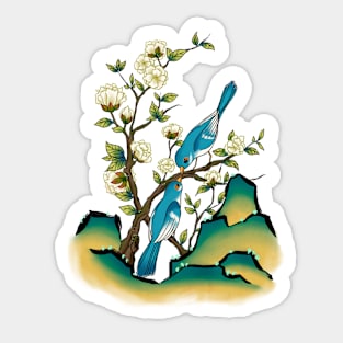 Minhwa: 2 Titmouses A Type (Korean traditional/folk art) Sticker